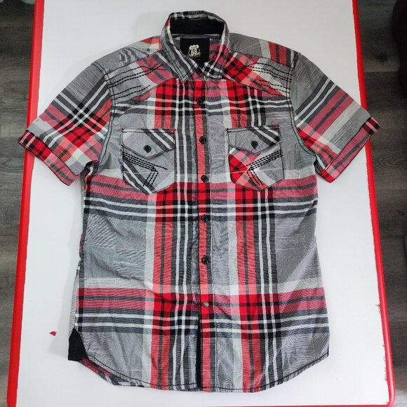 Rout 66 button down shirt men's size S grey red plaid short western country styl - Picture 1 of 12